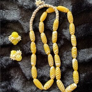 Elegant Yellow Beaded Necklace and Earring Set